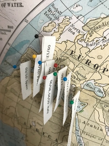 Push Pin Travel Map For Less - ball head push pins with paper labels taped on