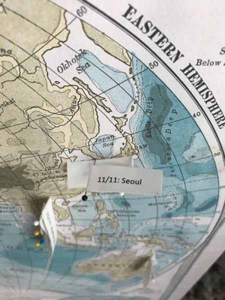 Push Pin Travel Map For Less -closeup of several pins