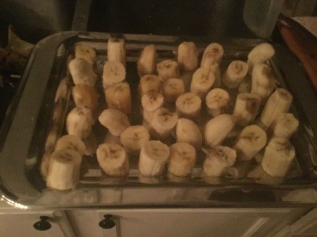 Frozen Banana pieces on tray