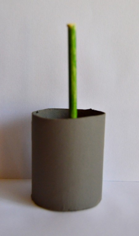 Toilet Roll Flower-in-a-Pot Kids Craft - glue the kebab stick to the inside of the TP tube