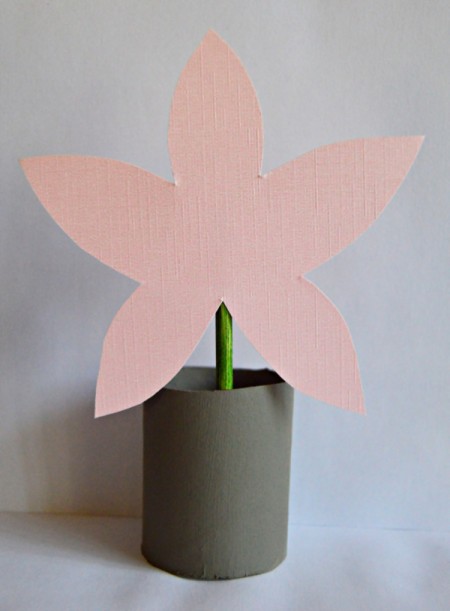 Toilet Roll Flower-in-a-Pot Kids Craft - cut out 2 flowers and glue one on each stick