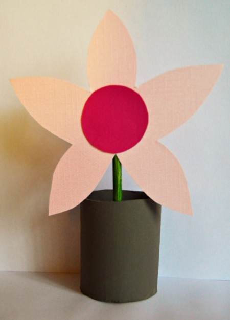 Toilet Roll Flower-in-a-Pot Kids Craft - trace and cut out 2 circles for the flower centers, glue in place