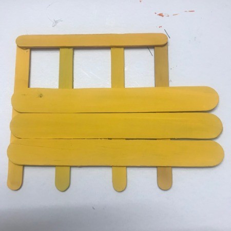Hanging School Bus Picture Frame - lay sticks out to determine the window size