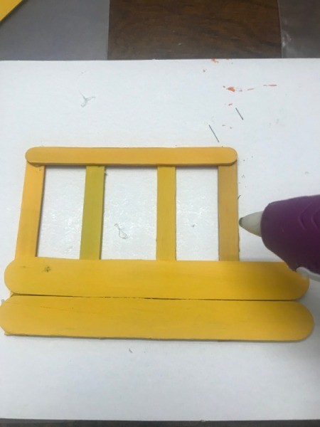 Hanging School Bus Picture Frame - glue sticks in place with hot glue