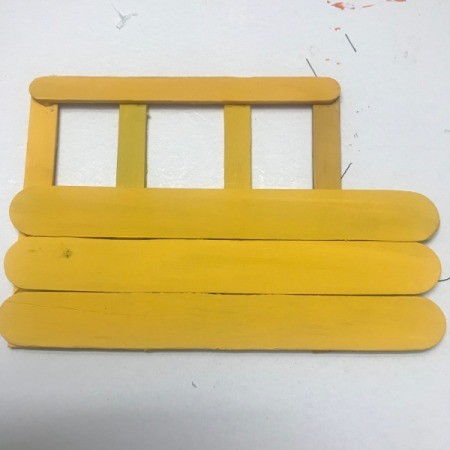 Hanging School Bus Picture Frame - adding third stick