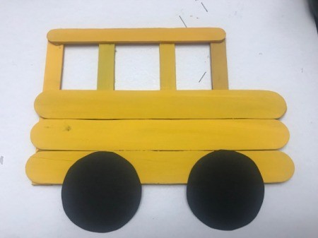 Hanging School Bus Picture Frame - glue the circles to the bus with the glue stick