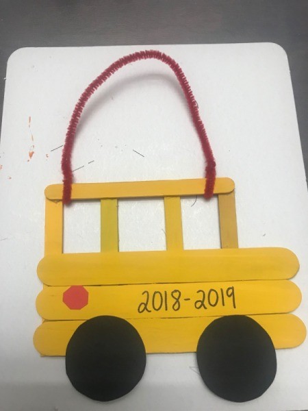 Hanging School Bus Picture Frame - mark school year on the bus with a Sharpie. You can add a red circle for a light.