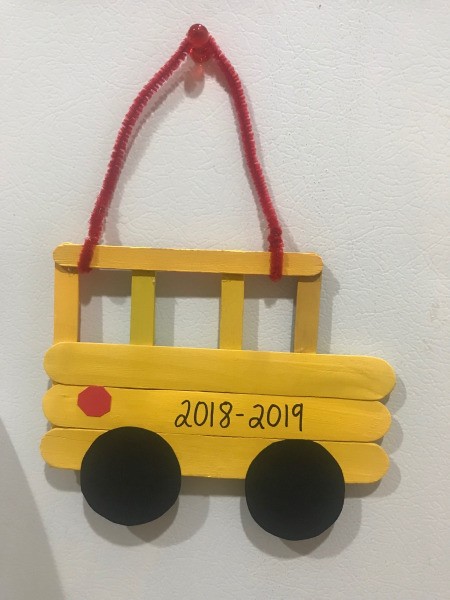 Hanging School Bus Picture Frame - finished bus photo frame