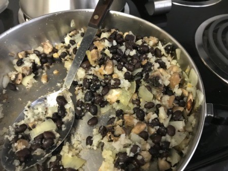 black beans added to pan