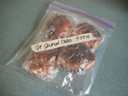 Salmon Cakes in bag ready to freeze