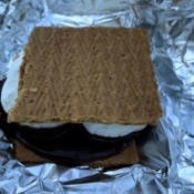 Foil unwrapped cooked S'more