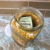 Popcorn Kernel Jar Secret Safe - cash inside the inner water bottle