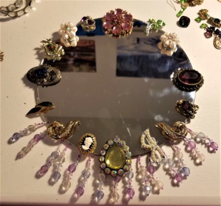 BeJeweled' Mirror - final row of gems after others glued and allowed to dry