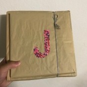 Personalized Initial Confetti Gift Wrap Paper - a stretchy box was used to secure the two books