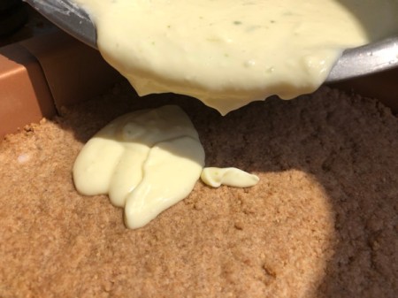 spreading batter on crust