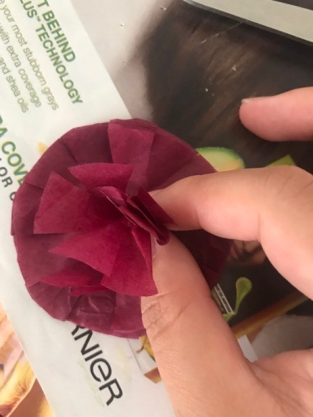 Tissue Paper Flower Bow - same crunching process