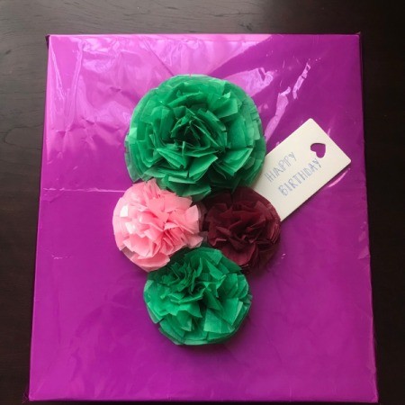 Tissue Paper Flower Bow - gift tag added
