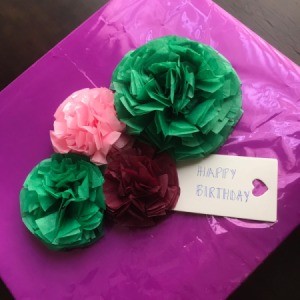 Tissue Paper Flower Bow - gift with bows and tag