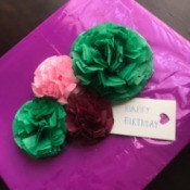 Tissue Paper Flower Bow - gift with bows and tag