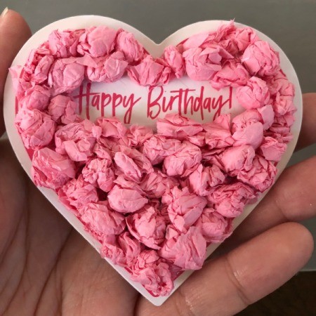 Upcycled Coupon to Birthday Card - with the space around "Happy Birthday" with the tissue balls