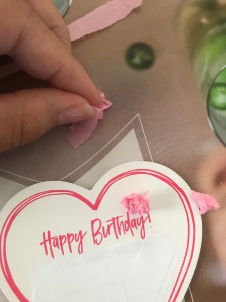 Upcycled Coupon to Birthday Card - ball lying on the heart shape