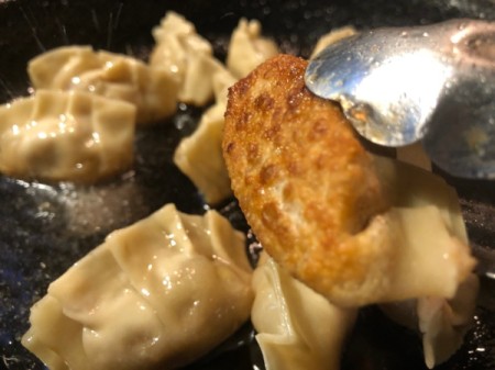 Potstickers browned on bottom