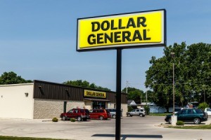 Dollar General storefront and sign.