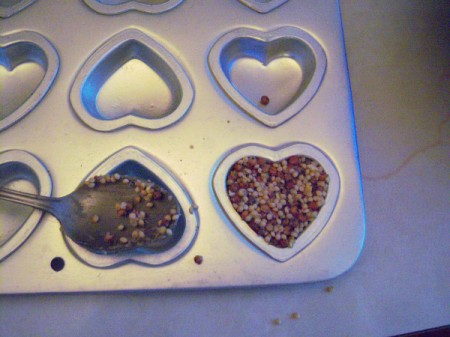 Bird Seed Heart Wedding Favors - first try was a shallower metal tray
