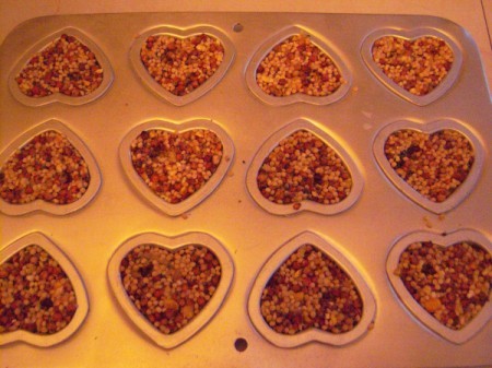 Bird Seed Heart Wedding Favors - metal tray with initial hearts