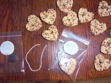 Bird Seed Heart Wedding Favors - placing the seed hearts into small baggies