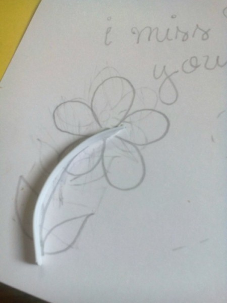 Macaroni Greeting Card - cut a piece of fastener for the flower stem