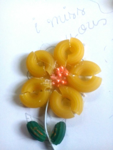 Macaroni Greeting Card - create the flower petals and leaves, glue in place