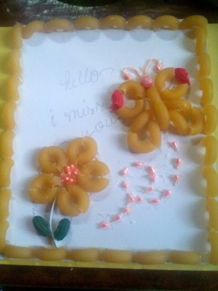 Macaroni Greeting Card - glue pasta around the edge as a frame