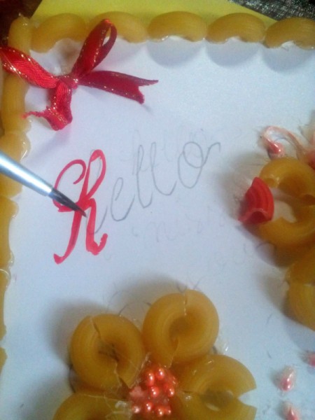 Macaroni Greeting Card - use paint to go over the final message