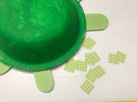 Paper Bowl Pet Turtle Decoration - small squares of scrapbook paper