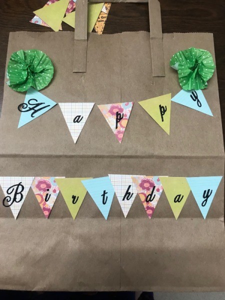 Happy Birthday Gift Bag - cover the printed wording with scrunched cup cake liners