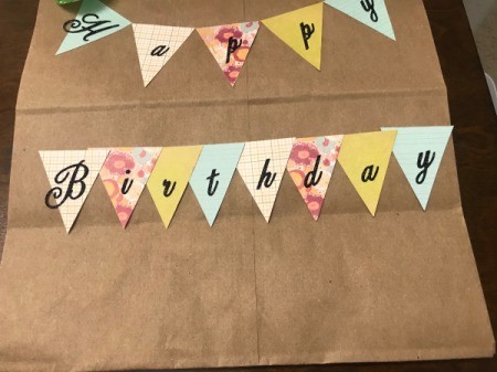 Happy Birthday Gift Bag - pennants for the word "Birthday" are overlapped and ready to glue down