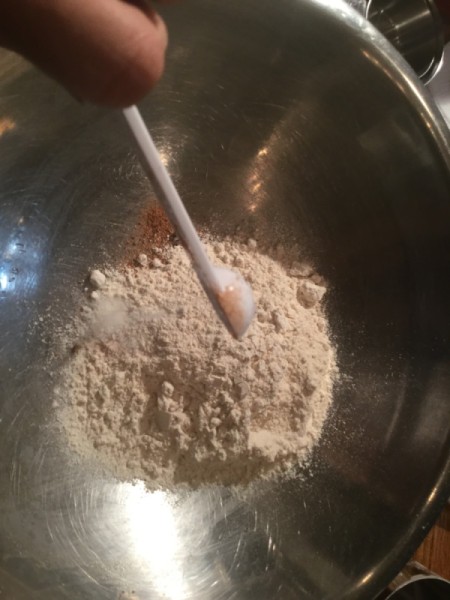 mixing barley flour, nutmeg and salt