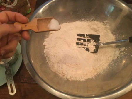mixing flour, sugar and salt