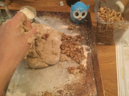 adding walnuts to Bread dough