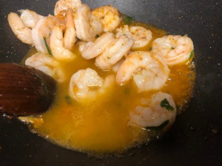 sake and corn starch added to Chili Shrimp