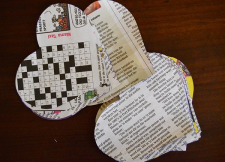 Bunch of Newspaper Roses - cut heart shapes from newspaper for rose petals