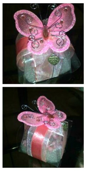 DIY Baby Girl Christening Souvenir - two views of the butterfly topper
