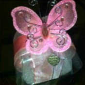 DIY Baby Girl Christening Souvenir - two views of the butterfly topper