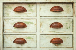 Vintage cabinet with six drawers.