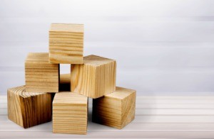 Stacked wooded blocks.