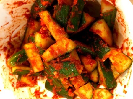 mixed Kimchi sauce with cucumbers