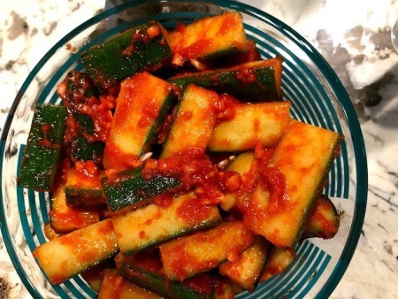Cucumber Kimchi in bowl