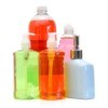 Colorful bottles of soaps.