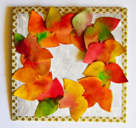Fall Wreath Birthday Card - frame the card with washi tape and then glue the leaves down more securely